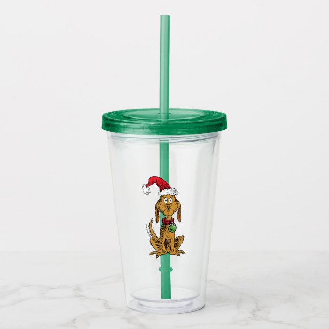 Max the Dog in Santa Hat Acrylic Tumbler (Front)