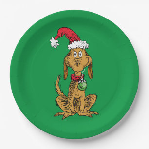 Max the Dog in Santa Hat Paper Plate