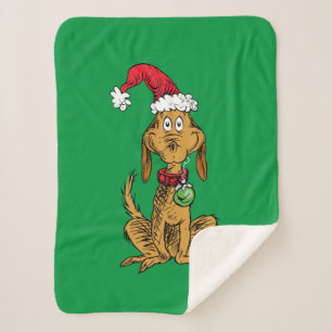 Max the Dog in Santa Hat Sherpa Blanket