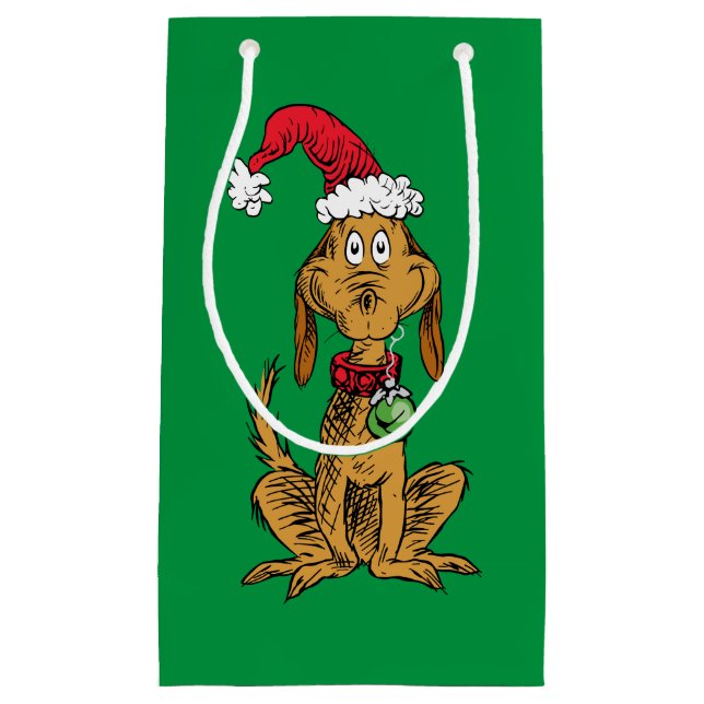 Max the Dog in Santa Hat Small Gift Bag (Front)