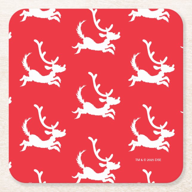 Max the Reindeer Silhouette Square Paper Coaster (Front)