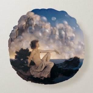 Maxfield Parrish Air Castles 1904 Vintage Fantasy  Round Cushion