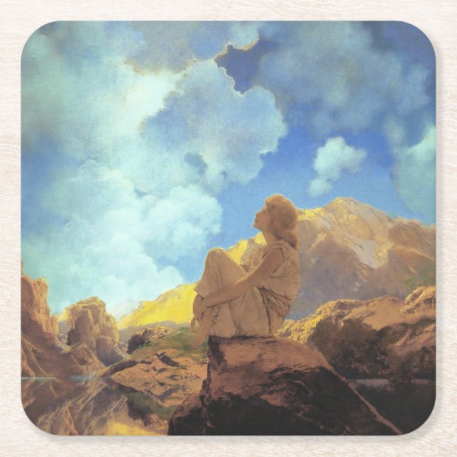 Maxfield Parrish Morning 1922 Cloud Blue Fine Art Square Paper Coaster (Front)