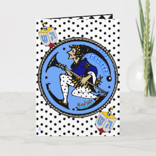 Maxfield Parrish-y Hanukkah Elf and Dreidel Holiday Card