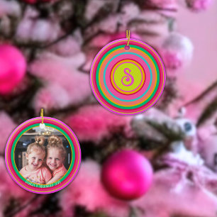 Maximal Colourful Bright Stripes Monogram Photo Ceramic Tree Decoration