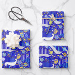 Maximal Hanukkah Wrapping Paper Sheet<br><div class="desc">Colourful dreidels, menorahs, and stars on a rich blue background.</div>