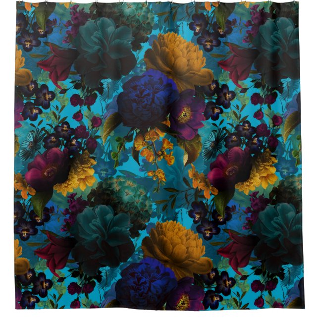 Maximalism Mystic Bold Moody Florals Shower Curtain (Front)