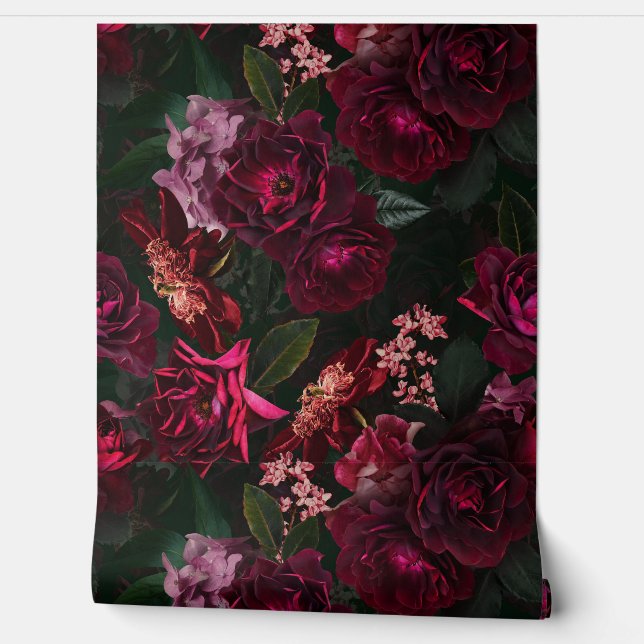 Maximalism Real Moody Roses Florals Wallpaper (Unrolling)
