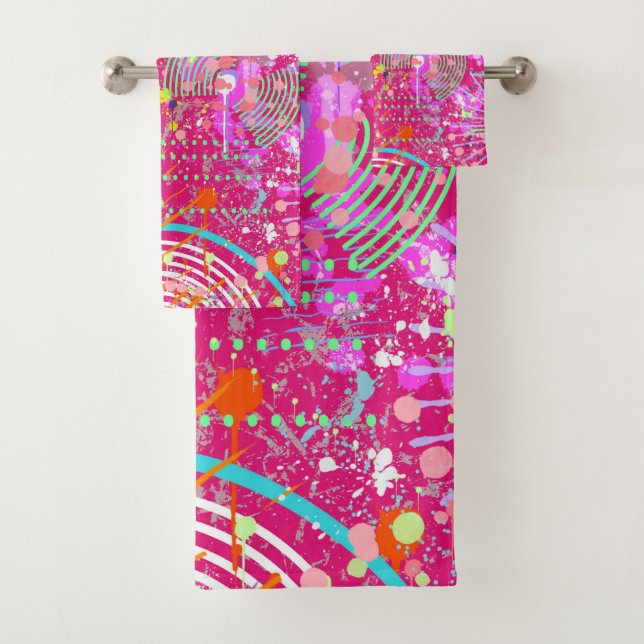 Maximalist Abstract Art: the Candy Store Bath Towel Set (Insitu)