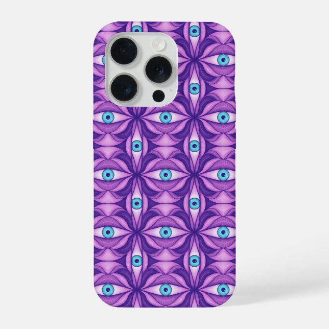 Maximalist Abstract Botanical Eye Pattern Purple iPhone Case (Back)