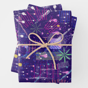 Maximalist Abstract on Purple Wrapping Paper Sheet