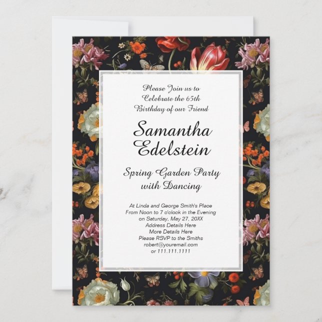 Maximalist Baroque Floral Garden Birthday Invitation (Front)