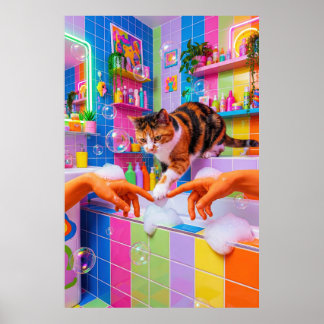 Maximalist Bathroom Wall Art, Calico Cat Poster