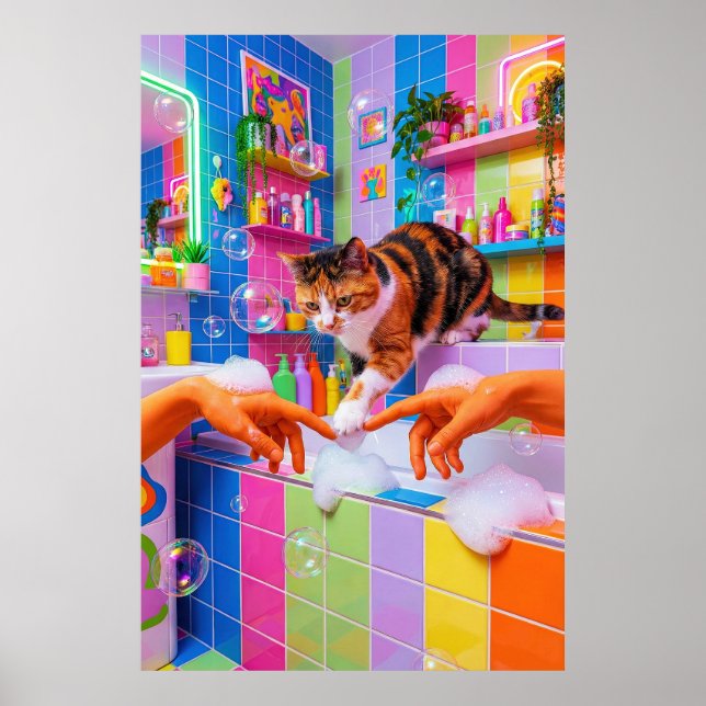 Maximalist Bathroom Wall Art, Calico Cat Poster (Front)