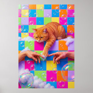 Maximalist Bathroom Wall Art, Orange Tabby Cat Poster