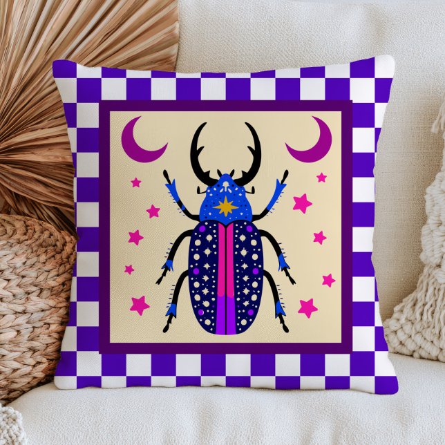 Maximalist Beetle Insect Design Chequered Pattern  Cushion (Creator Uploaded)