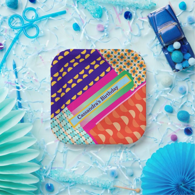 Maximalist Birthday Repeating Patterns Colourful  Paper Plate (Party)