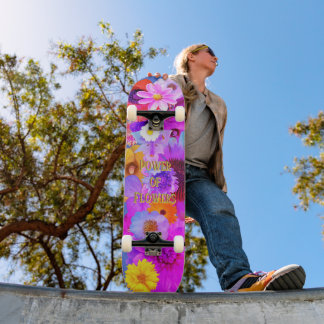 Maximalist Bold Vibrant Floral Collage Skateboard
