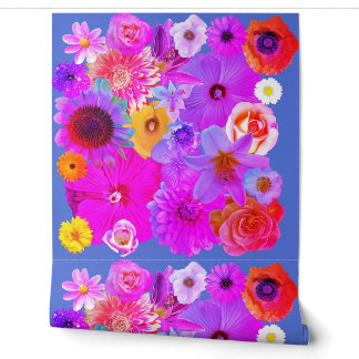 Maximalist Bold Vibrant Floral Collage Wallpaper