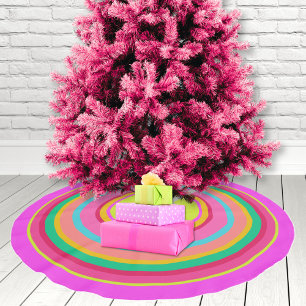 Maximalist Circles Vibrant Colourful Pink Brushed Polyester Tree Skirt