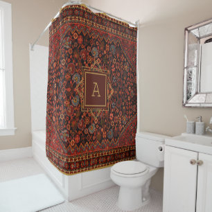 Maximalist Decor Monogrammed Vintage Rug Pattern Shower Curtain