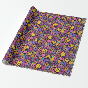 Maximalist Dopamine Design Layered Smiley Icons Wrapping Paper