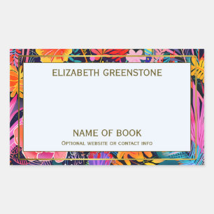 Maximalist Floral Author Signature Bookplate Rectangular Sticker