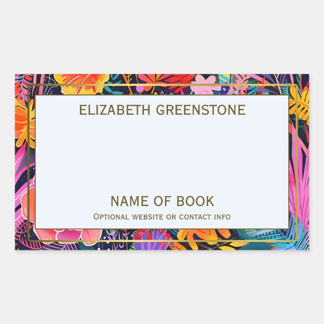 Maximalist Floral Author Signature Bookplate Rectangular Sticker (Front)