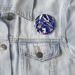 Maximalist Floral Neuro Art - Blue Pink White 6 Cm Round Badge