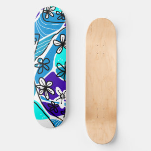 Maximalist Floral Neuro Art - Blue White Skateboard