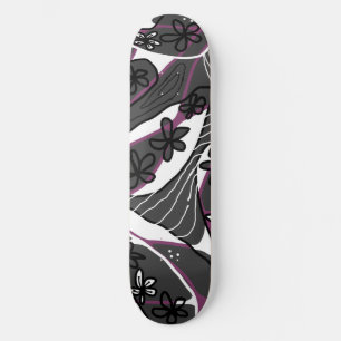 Maximalist Floral Neuro Art Magenta Gray White Skateboard