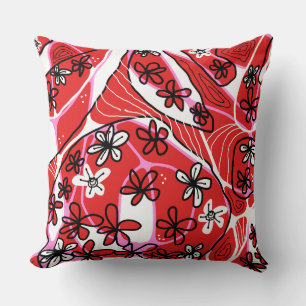 Maximalist Floral Neuro Art - Red Pink  Cushion