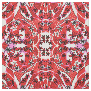 Maximalist Floral Neuro Art - Red Pink  Fabric