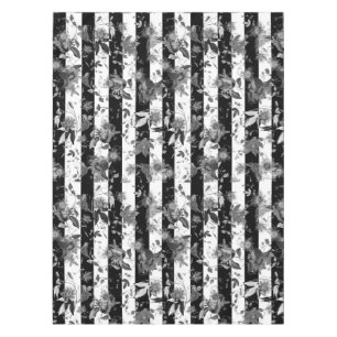 Maximalist Flowers Black White Stripe Tablecloth