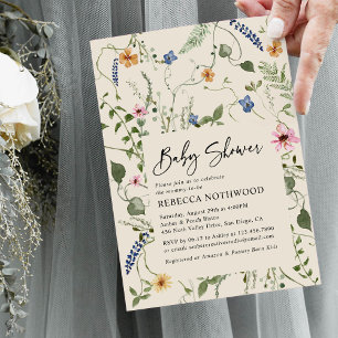 Maximalist Garden Boho Floral Neutral Baby Shower Invitation