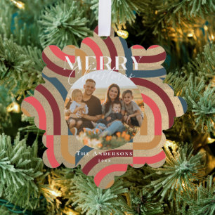 Maximalist Geometric Gold Christmas Photo Tree Decoration Card