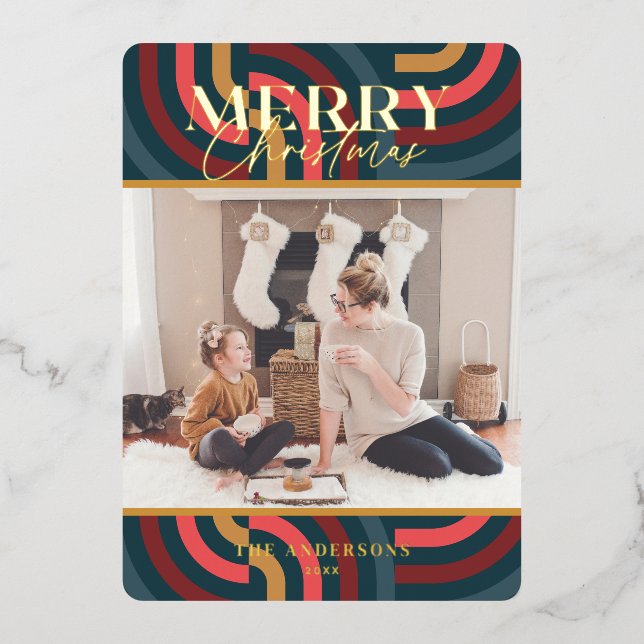 Maximalist Geometric Teal Christmas Photo (Front)