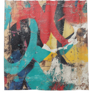 Maximalist Graffiti with Red Yellow Blue Splashes Shower Curtain