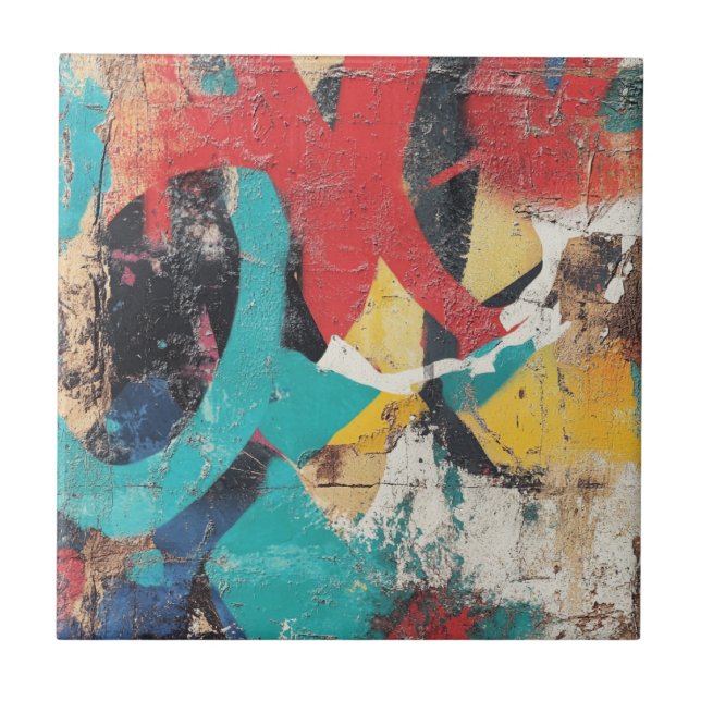 Maximalist Graffiti with Red Yellow Blue Splashes Tile (Front)