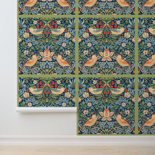 Maximalist Jewel & Feather Blue Grey Olive Wallpaper