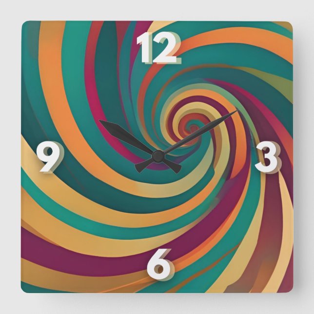 Maximalist Jewel Spiral Swirl Design Statement  Square Wall Clock (Front)