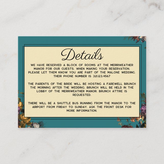 Maximalist Jewel Toned Wedding Detail Card (Front)