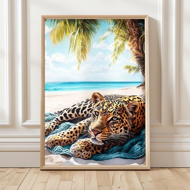 Maximalist Leopard on the beach Print, Coastal Bea Poster (Creator Uploaded)