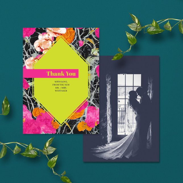 Maximalist Marbled Floral Modern Wedding Thank You Card (Creator Uploaded)
