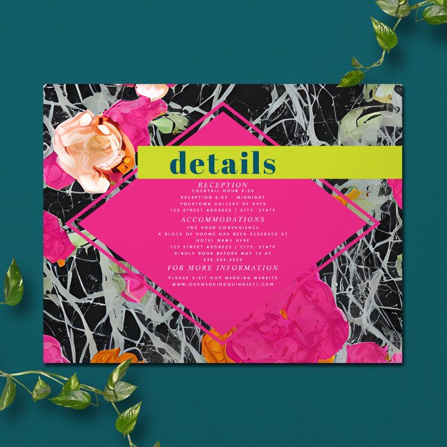 Maximalist Marbled Floral Wedding Details Enclosure Card (Creator Uploaded)