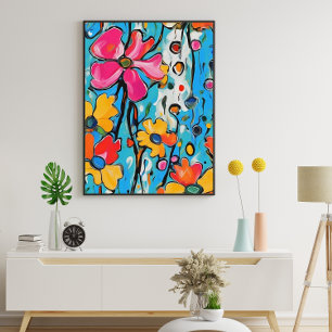 Maximalist Modern Art Colourful Flowers Painting Poster