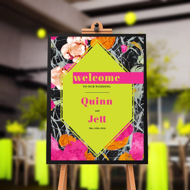 Maximalist Modern Marbled Floral Wedding Welcome Poster (Creator Uploaded)