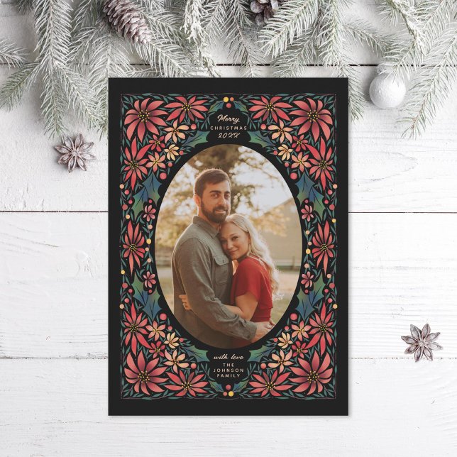 Maximalist Ornate Poinsettia Photo Holiday Card (Creator Uploaded)