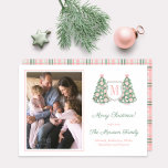 Maximalist Pink Green Monogram Chinoiserie Picture Holiday Card<br><div class="desc">* Photo credit: Photography © Storytree Studios, Stanford, CA ** / Chinoiserie Chic Happy Holidays photocard with space for a single letter monogram and a family photo. The watercolor elements (christmas tree, planter, poinsettia and baubles) were originally handpainted by me in watercolors onto 100% cotton paper before being scanned and...</div>