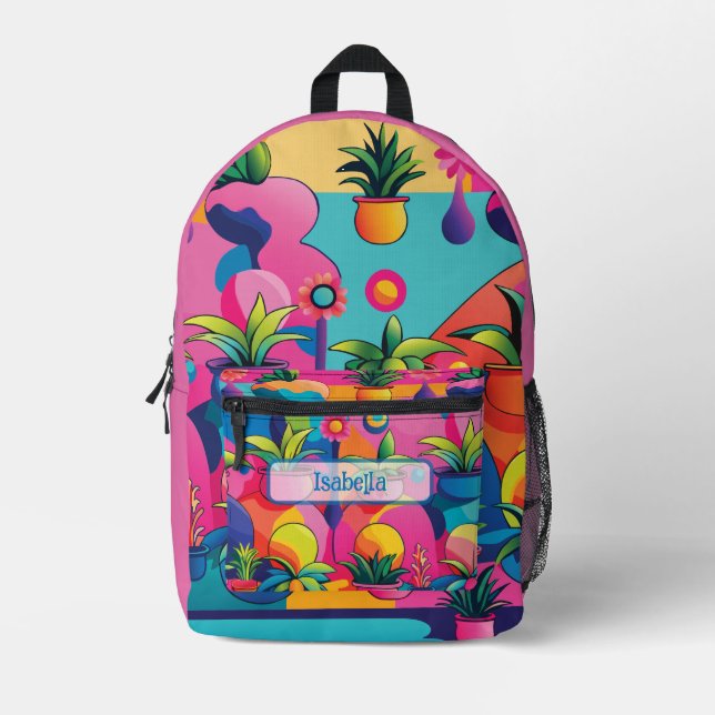 Maximalist Potted Plants Printed Backpack (Front)